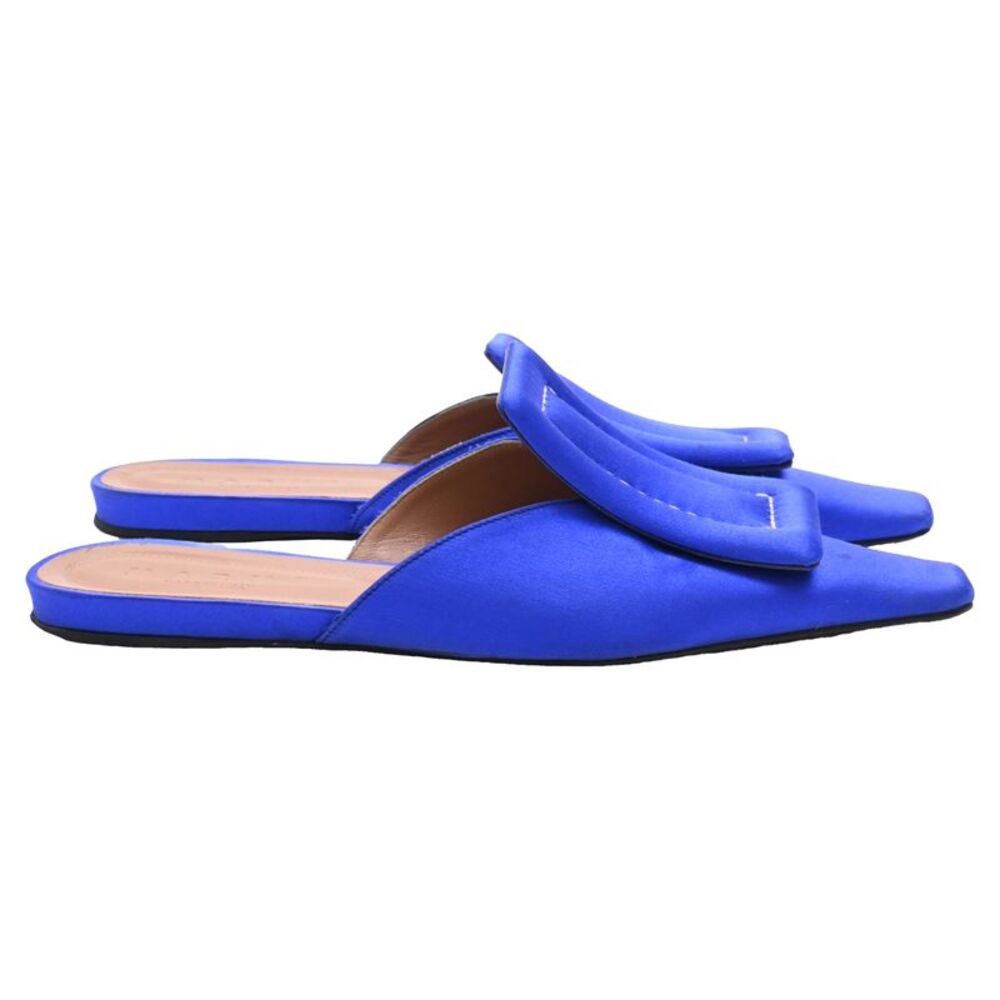 Marni Sabot Flat Mules in Blue Satin